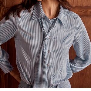 CAbi Men's Blue Pinstripe Dress Shirt